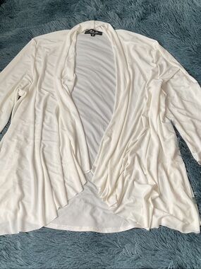 Rafaella Ivory Draped Open-Front Cardigan